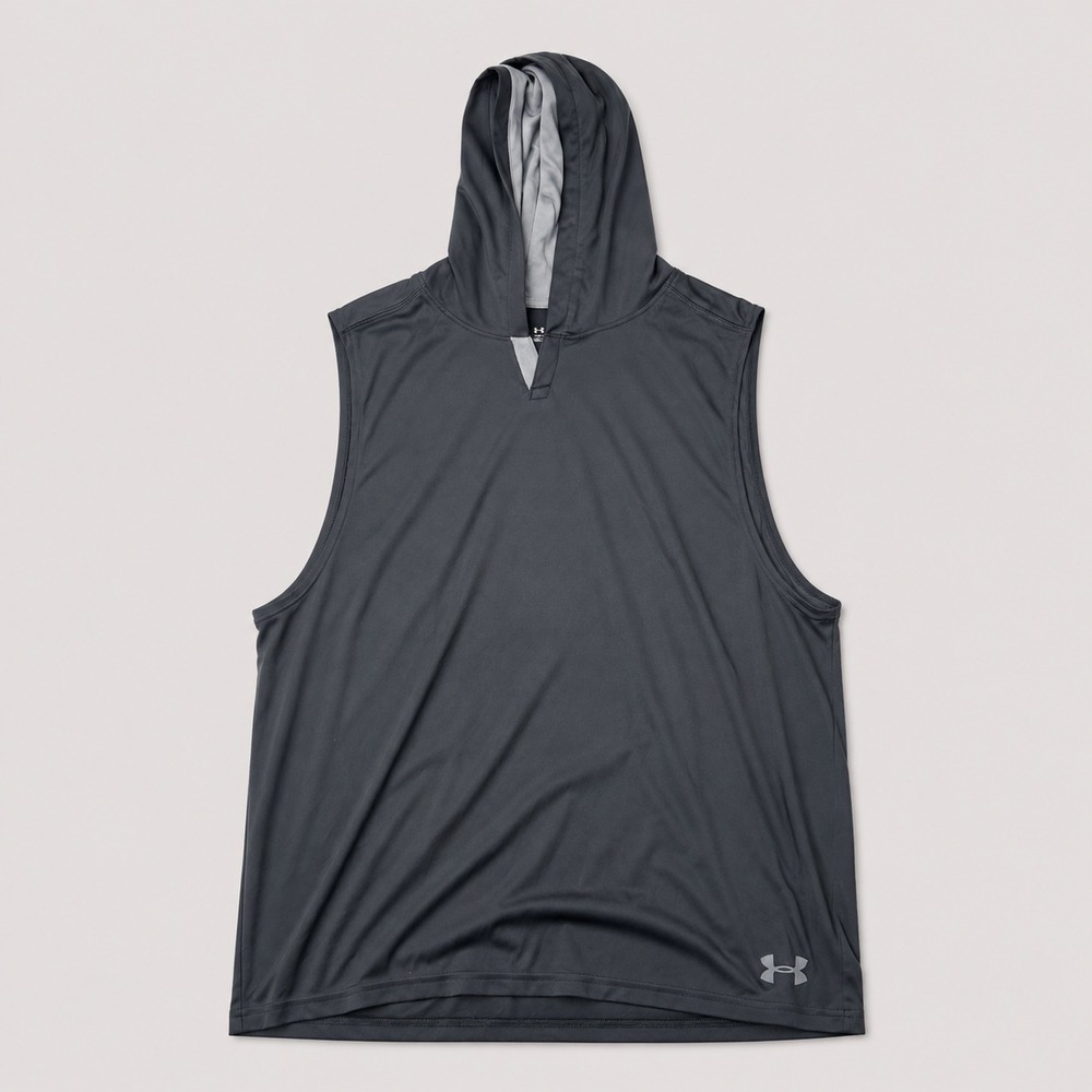Under Armour HeatGear Mens L Black Sleeveless Hoodie Loose Fit Training Gym